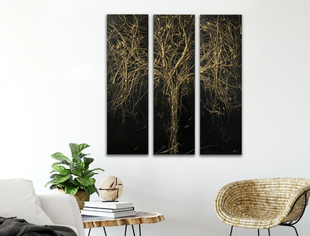 Large Black & Gold Tree abstract metallic