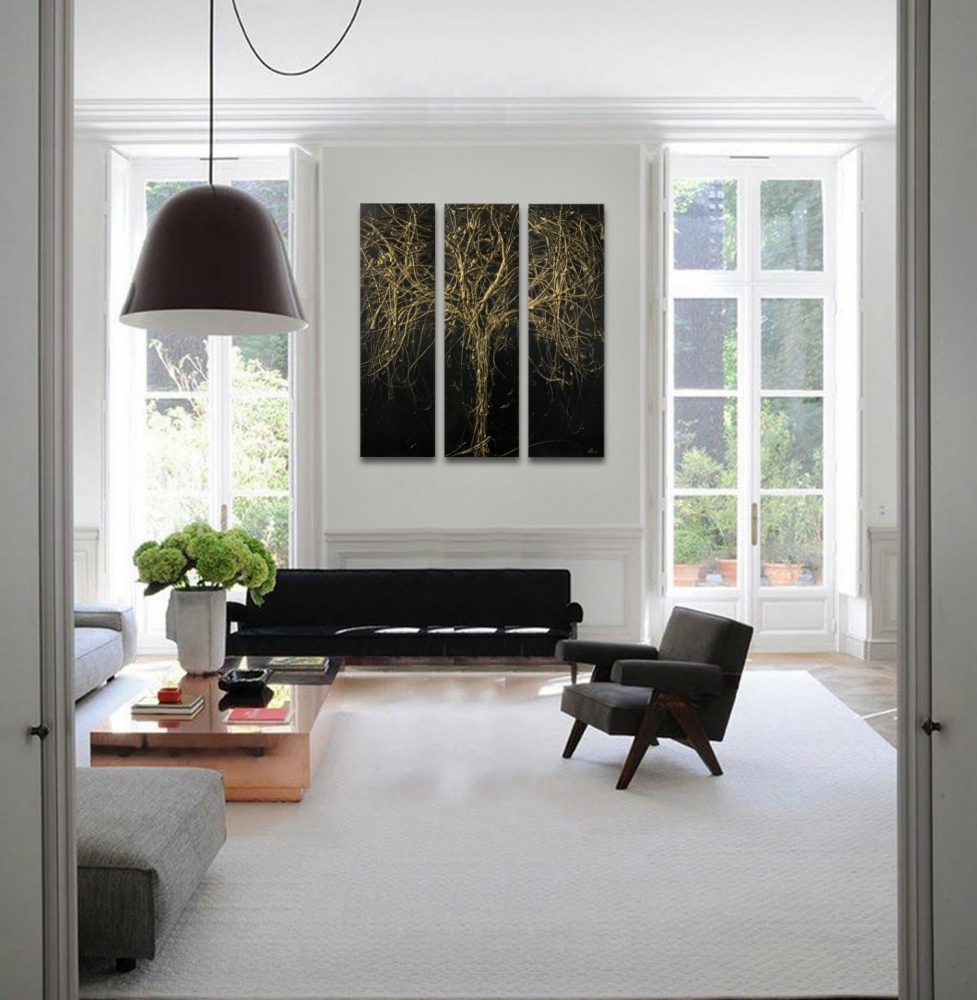 Large Black & Gold Tree abstract metallic