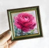 Flower unique Ranunculus purple floral oil painting original framed 4x4, Love gift from daughter, Valentines day gift flower wall art decor