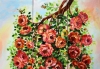 Hanging roses, oil painting on 3 canvases