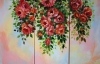 Hanging roses, oil painting on 3 canvases