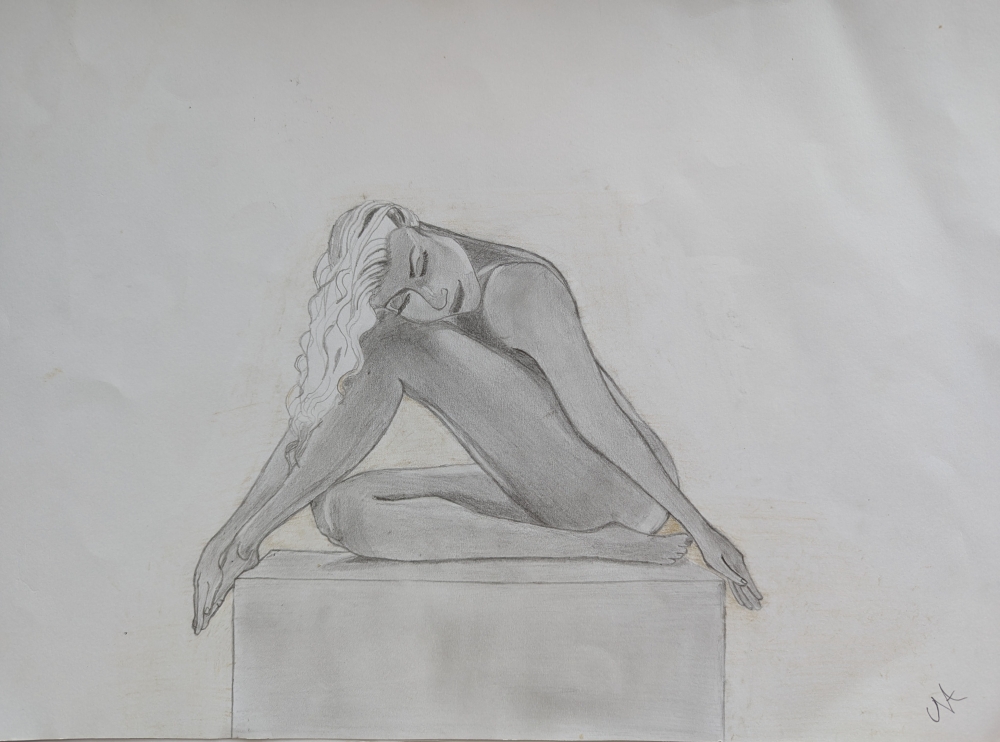 Woman nude series, original graphite drawing 