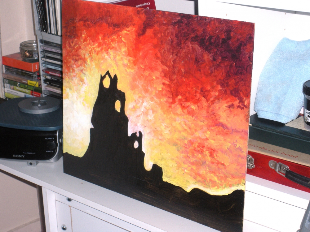 Painting of Red Sunset and a Castle