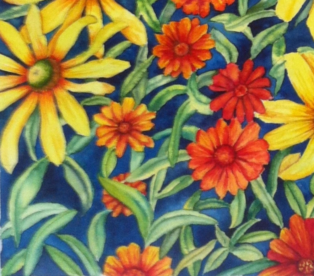 Dahlias on Indigo