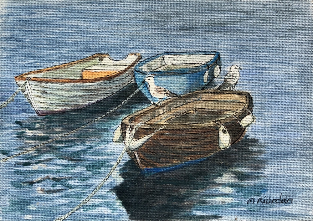 Miniature oil painting of Dinghies