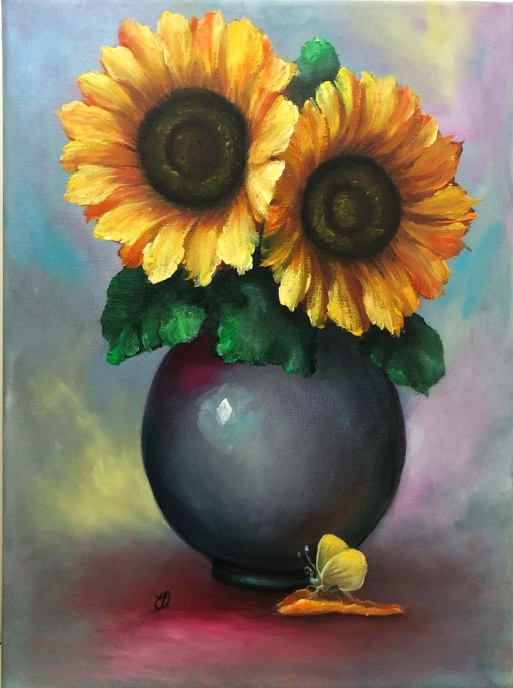 Sunflower and the yellow butterfly