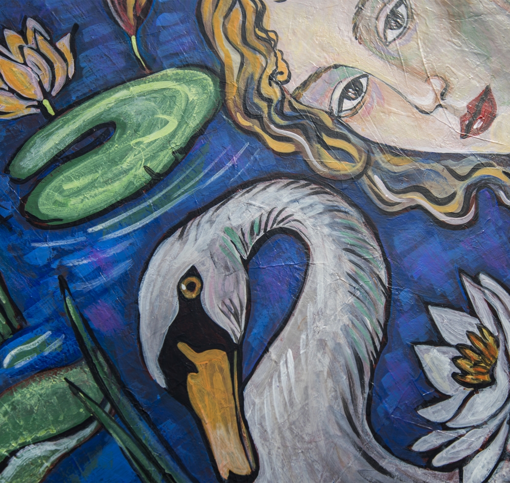 Woman and Swan. Nature