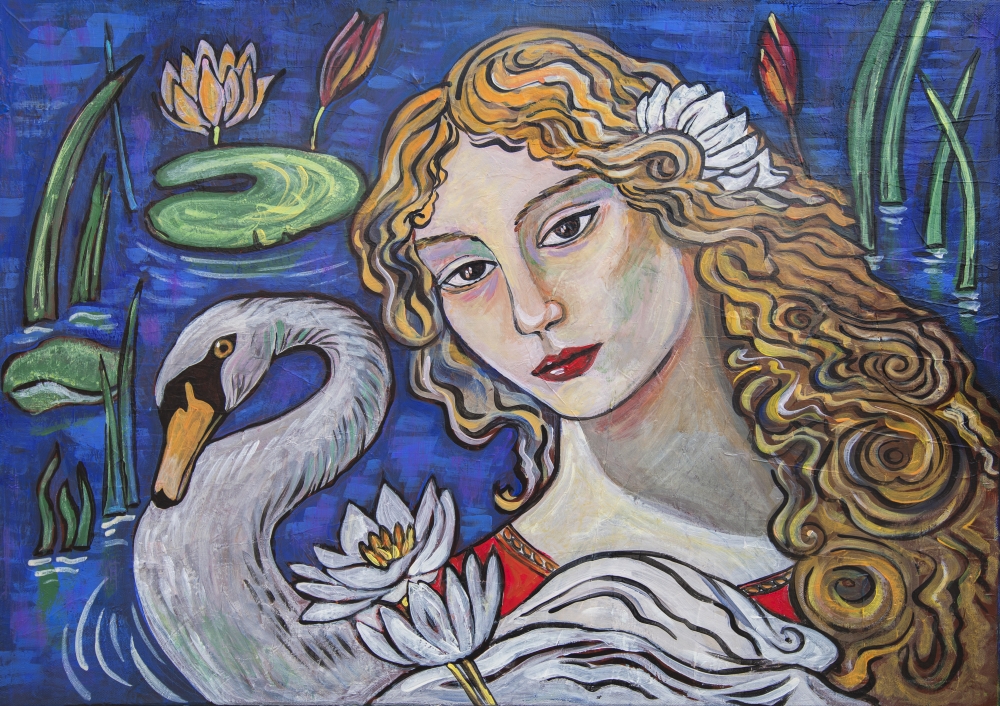 Woman and Swan. Nature