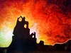 Painting of Red Sunset and a Castle