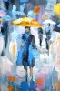 People with Umbrellas in the Rain on a Colorful City Street