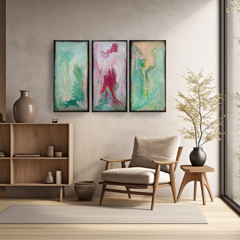 Fluid Abstract paintings A1117 - large triptych