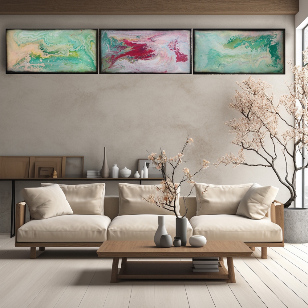 Fluid Abstract paintings A1117 - large triptych