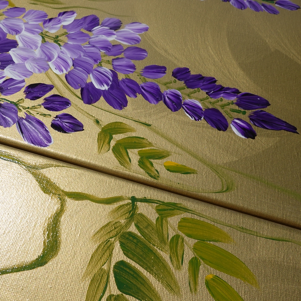 Large gold paintings Japanese wisteria J225