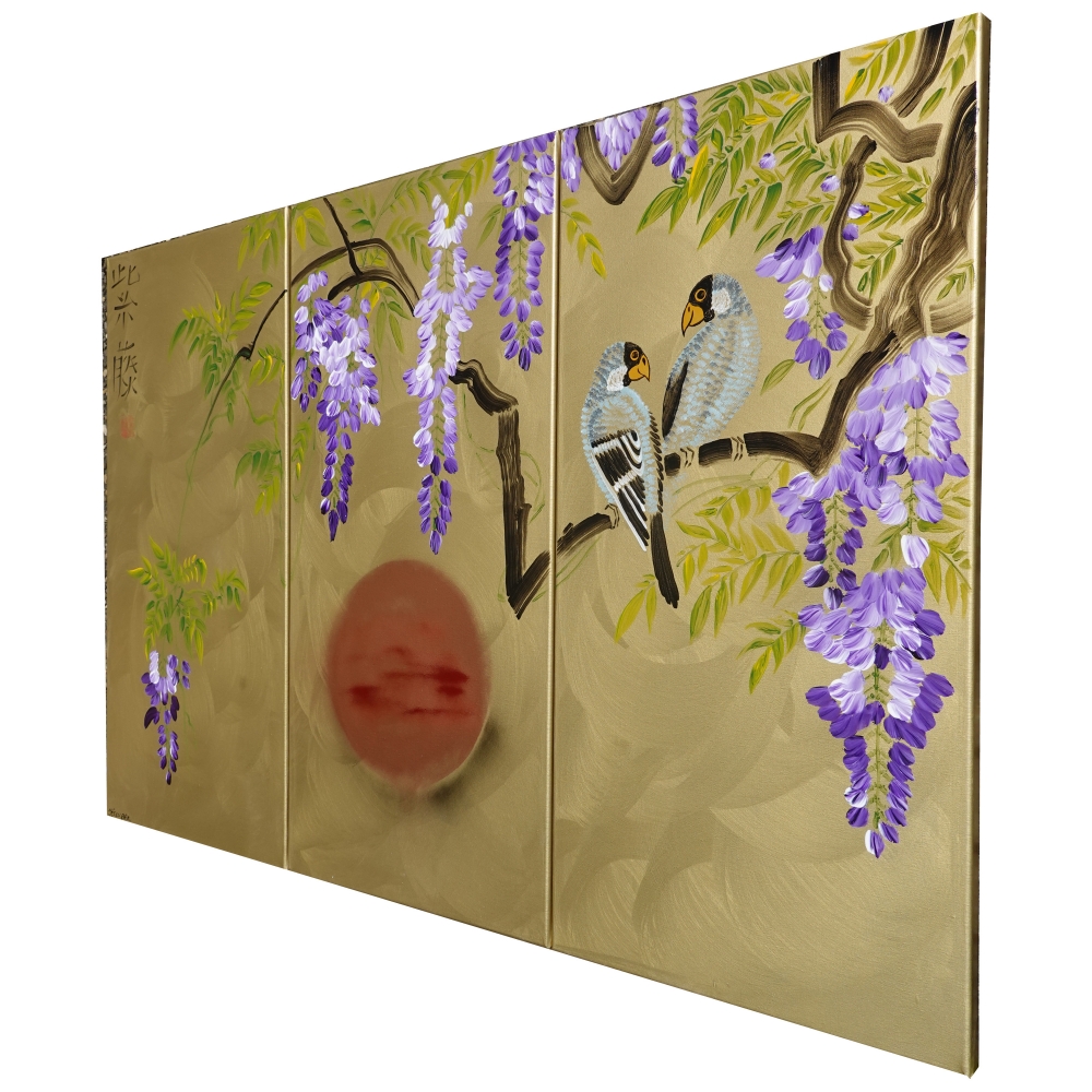 Large gold paintings Japanese wisteria J225