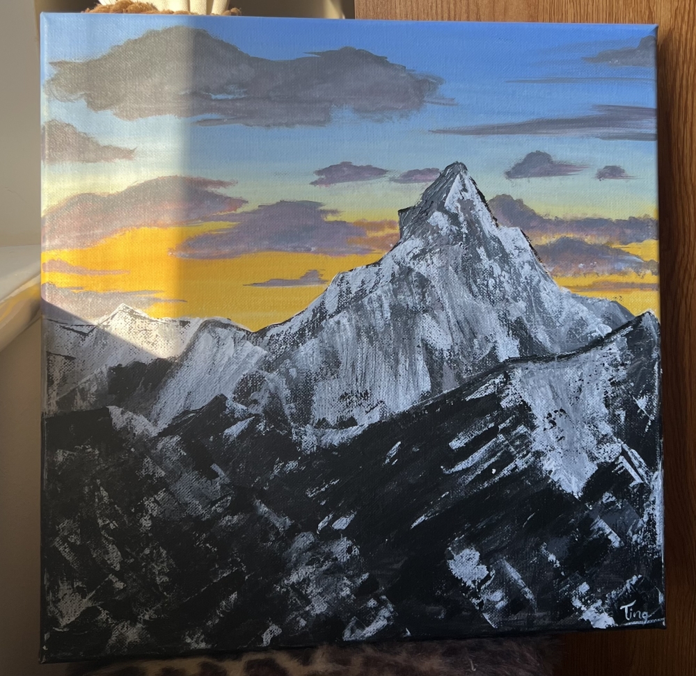 Acrylic Painting Sunset in the Mountains 