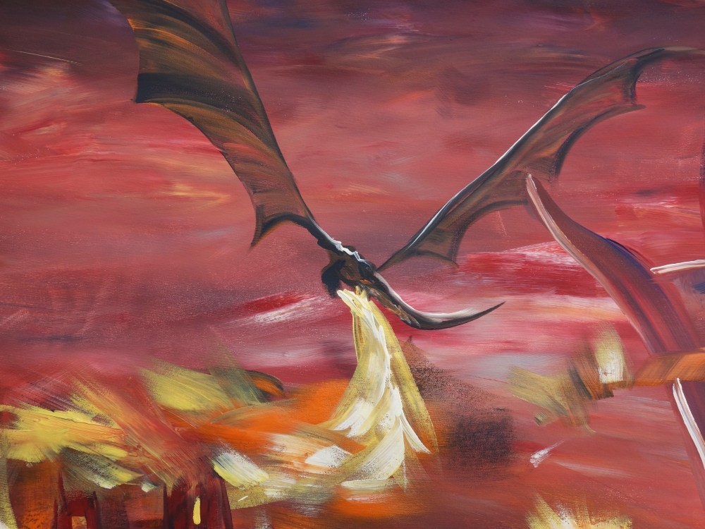 Dragon Smaug attacks Lake-town S053 large canvas