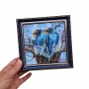 Swallow couple birds oil painting original in blue frame 13x13 cm