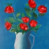 Red Roses in a Blue Vase 