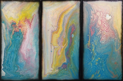large triptych pouring paintings 