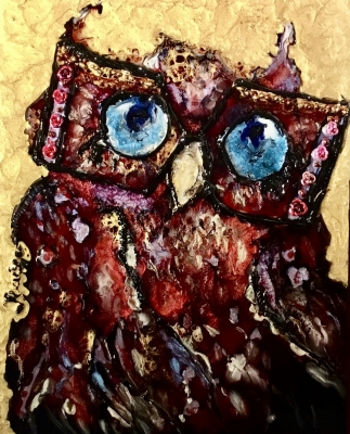 Red owl stained glass art