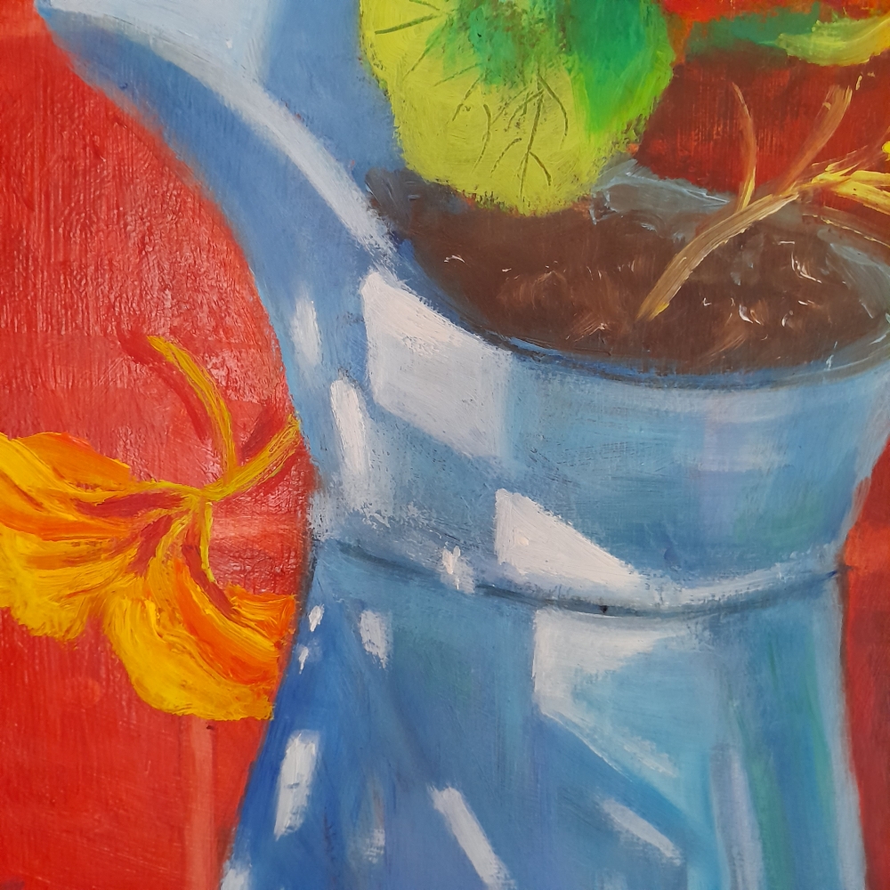 Blue Jug and Nasturtiums