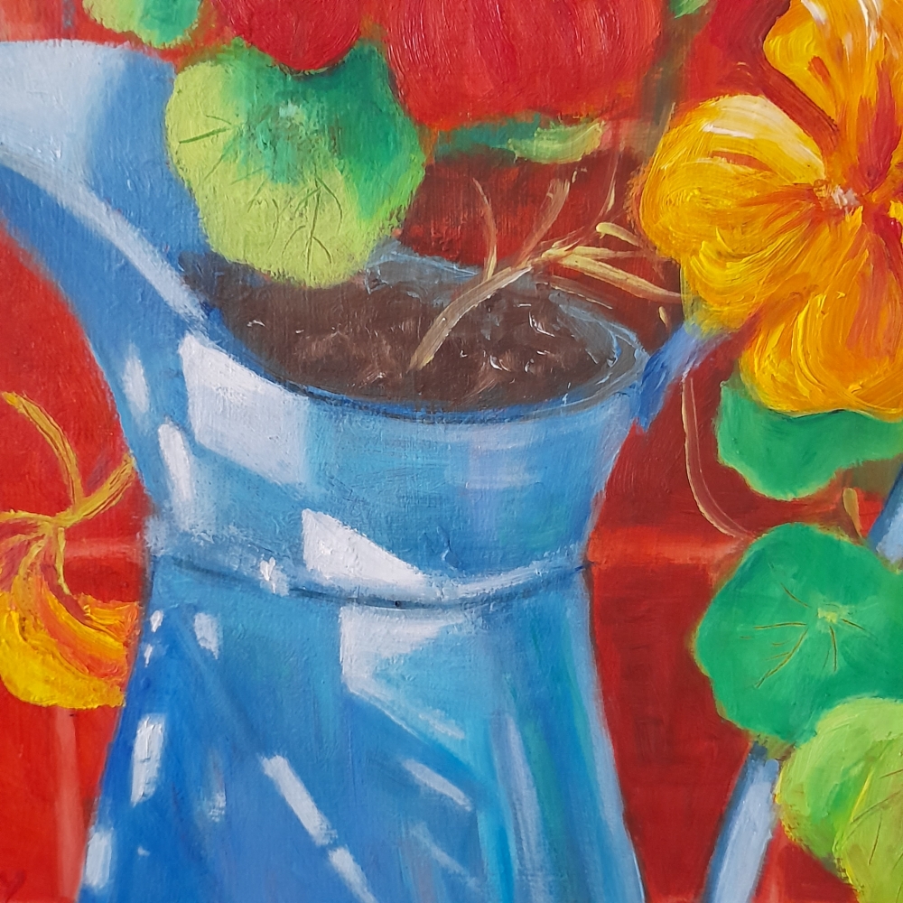 Blue Jug and Nasturtiums