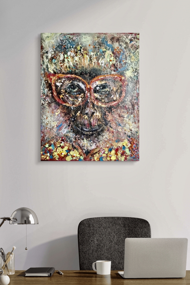 Monkey in glasses painting 