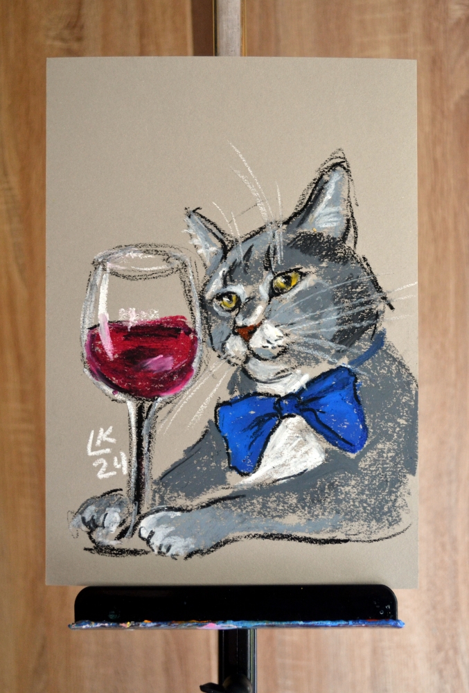 Sophisticated Sip: Cat with Wine