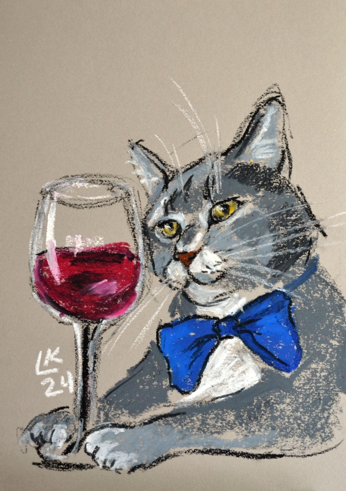 Sophisticated Sip: Cat with Wine