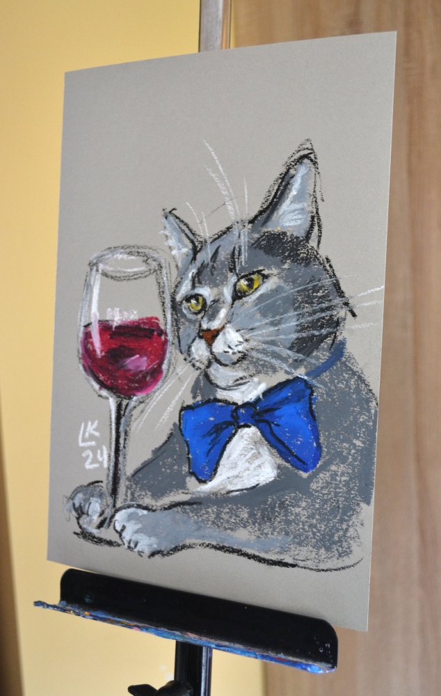 Sophisticated Sip: Cat with Wine