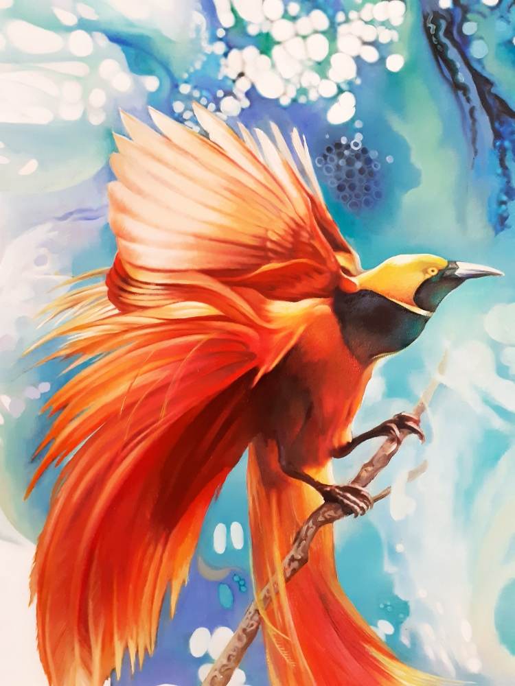 BIRDS-OF-PARADISE BY A WATERFALL (diptych)