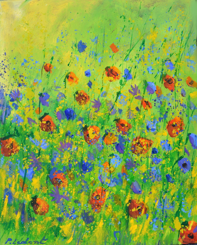 Red poppies and blue cornflowers