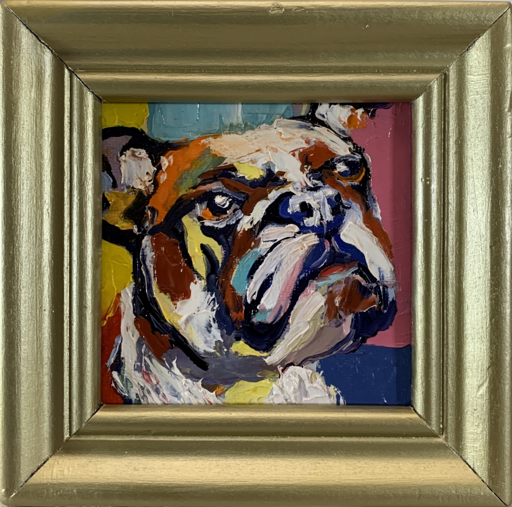 Colorful Bulldog. Framed.