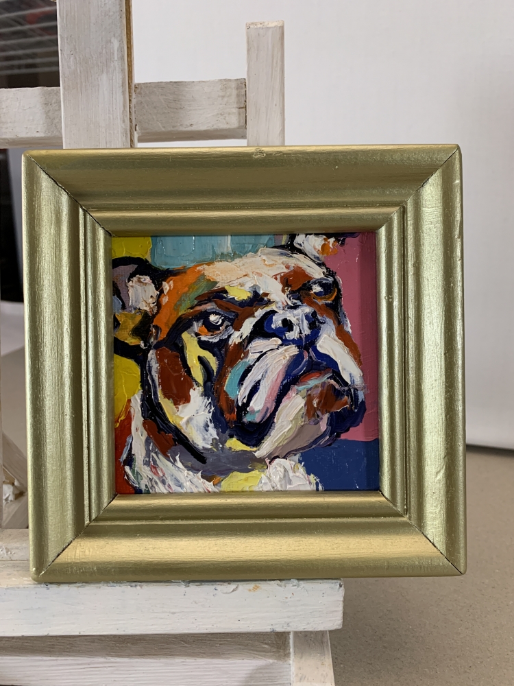 Colorful Bulldog. Framed.