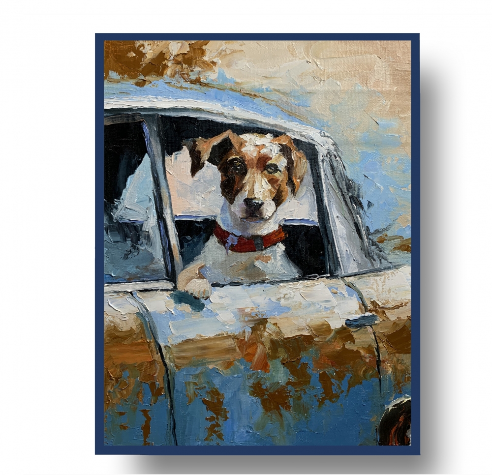 Jack Russell Terrier. Dog is ready to travel.