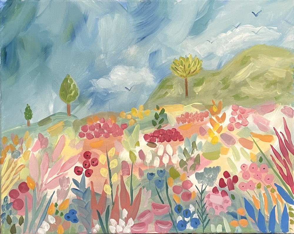 Soft floral field landscape canvas 20 x 16