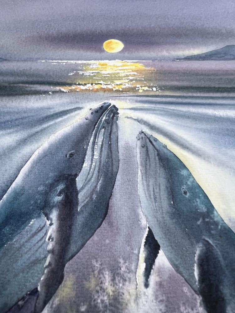 Whales under the moon