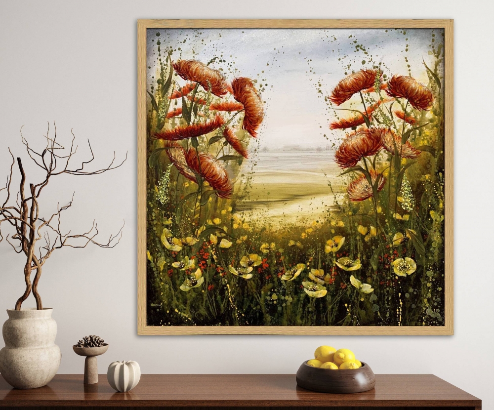 Orange Floral & Olive Fields Framed