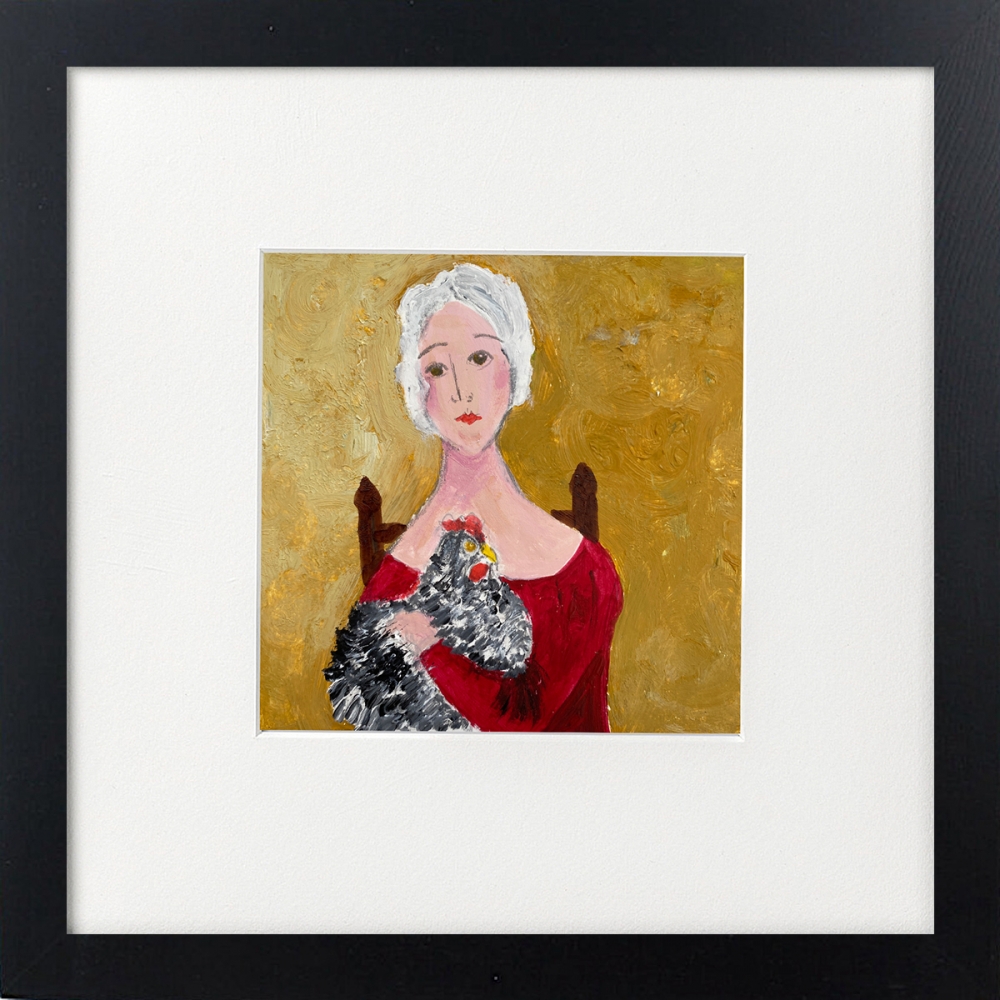 Woman with Maran Chicken framed