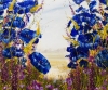 Black framed Blue Floral Jewel Landscape