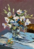 White flowers in a glass vase.