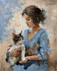 Girl in blue dress with cat.