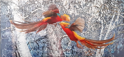 PHEASANTS IN FLIGHT