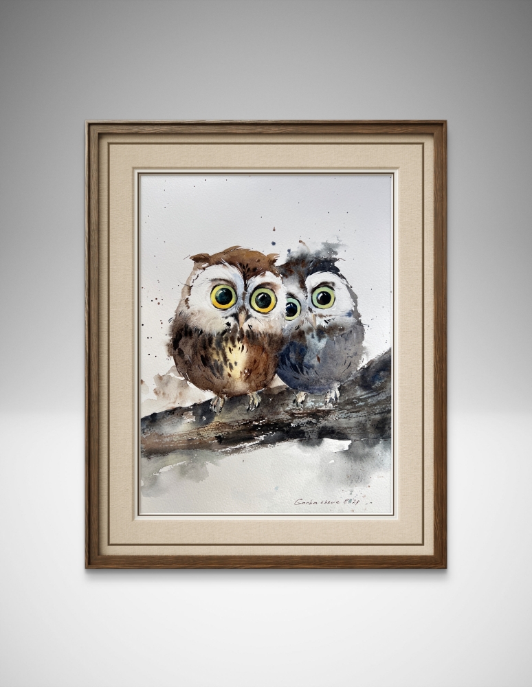 Owl duo on a branch