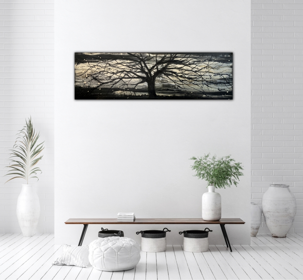  Panoramic Black & Gold Tree Abstract Landscape 