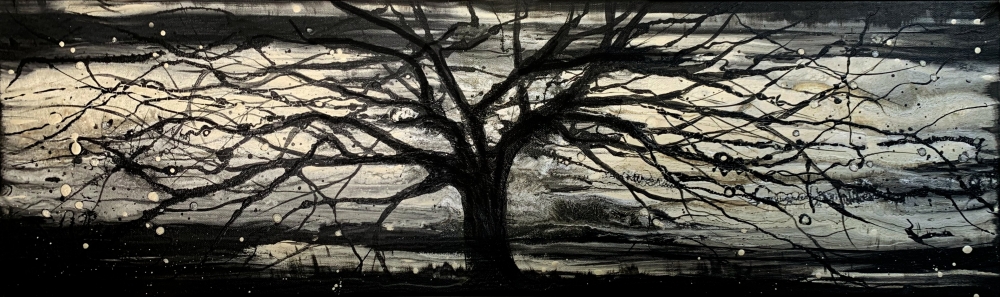  Panoramic Black & Gold Tree Abstract Landscape 