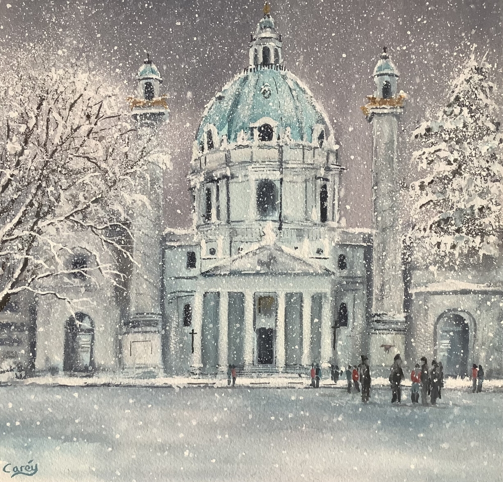  St. Charles Church in the Winter snow, Vienna.