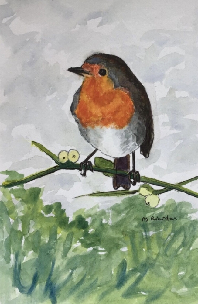 Robin Redbreast on Mistletoe 