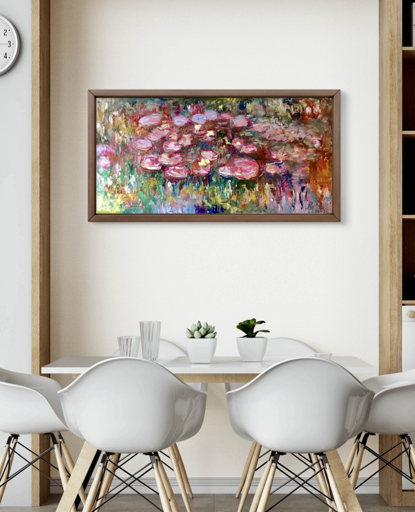Secret of Pink Waterlilies Original Oil Painting • 40×80 cm