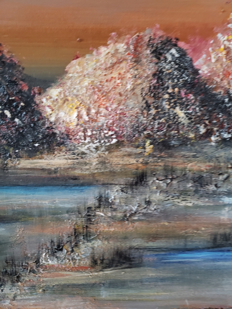 Landscape under the moon, acrylic, on canvas, size 24Hx36Lx.75W inch, SKU 1001